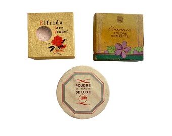 Lot of 3 Unused Vintage 1940s Face Powder Boxes Make Up Pressed Powder Compact Elfrida Erasmic & Gibbs Poudre de Luxe