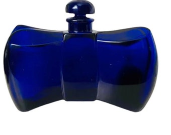 Frasco de perfume vintage Baccarat con forma de pajarita de cristal azul cobalto Coq D'Or para Dawamesk Guerlain c1942