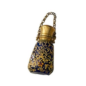 Antique Moser Perfume Scent Chatelaine Bottle Enamel & Gilt Bristol Blue Glass Miniature circa 1880