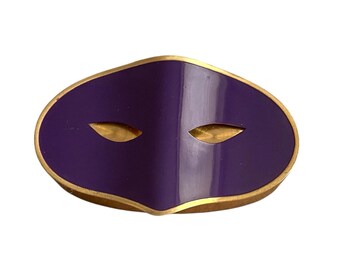 Vintage Figural Powder Compact Elizabeth Arden Purple Enamel Harlequin Mask circa 1940
