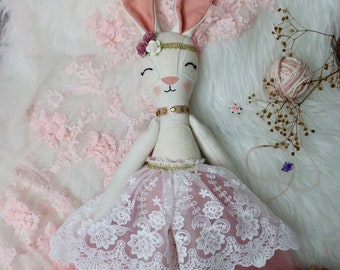 Handmade doll, Handmade bunny, Fabric heirloom doll, Easter bunny, Easter Bunnies, Easter, Handmade Ballerina, Doll