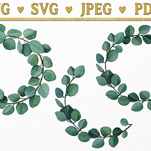 Eucalyptus Couronne Clipart, Eucalyptus Garland Clipart, Eucalyptus Leaves SVG, Clipart mariage, Silver Dollar Eucalyptus