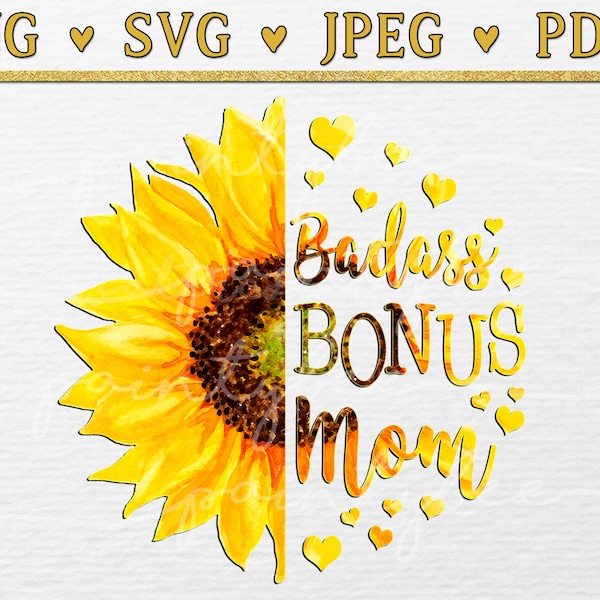 Słonecznikowa mama bonusowa SVG: Clipart z cytatami akwarelowymi (pobieranie cyfrowe)