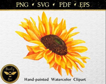 Sunflower SVG, Watercolor Floral Clipart, Girasol Flower PNG, Cricut Ready
