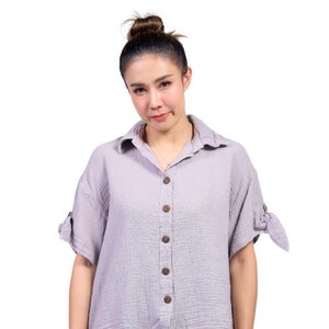 Cotton gauze  Shirt with Buttons  Oversize Shirt Short Sleeves Loose Fit Top Gauze Cotton Blouse, Double Gauze Shirt