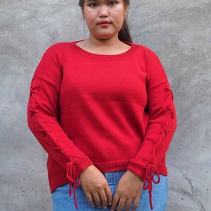 Knitted Sweater, Pullover long sleeves knit for Women, 100% Cotton sweater, light weight top, fine knit Crew Neck jumper,round neck pullover
