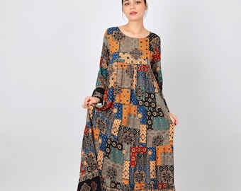 Maxi dress  Round neckline , long sleeves Bohemian style  Dresses