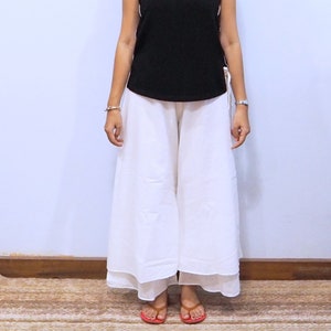 Loose Wide Leg Double Layer Lightweight Cotton Pants. Women Cotton A- Line Pants Rib Waist Relaxed Palazzo. Summer Lightweight bottom wears.