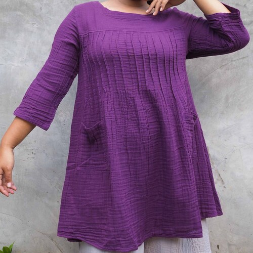 Double Crinkle 100 Cotton Gauze Scoop Neck Tunic With Pin Etsy