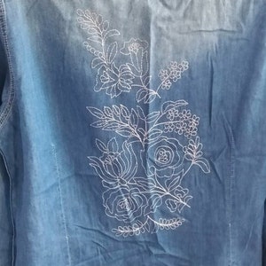 women denim shirt hand Embroidery, Button Down Denim Shirt, women&#39;s Top hand Embroidered long sleeve denim, Blue Jeans Blouse