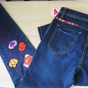 Women Jeans, embroidered Jean, stretchy Womens Cotton/Spandex hand embroidered high waist stretchy jean, bio-wash, hand embroidery jeans
