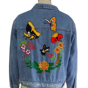 Jean Jacket, women denim jacket, hand embroidered Jean Jacket, Cotton embroidered Jean Jacket, denim outwear, Hand Embroidered denim, Boho