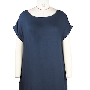 Baumwollgaze, Lässiges Sommerkleid kurzarm, Kokosnussknopfdekoration an den Rückennähten.