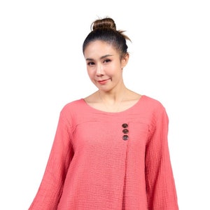 Cotton Gauze Top, Crinkle Cotton Tunic, Long Sleeves Tunic,  Long Sleeve Tunic Top with Buttons Ladies Blouse
