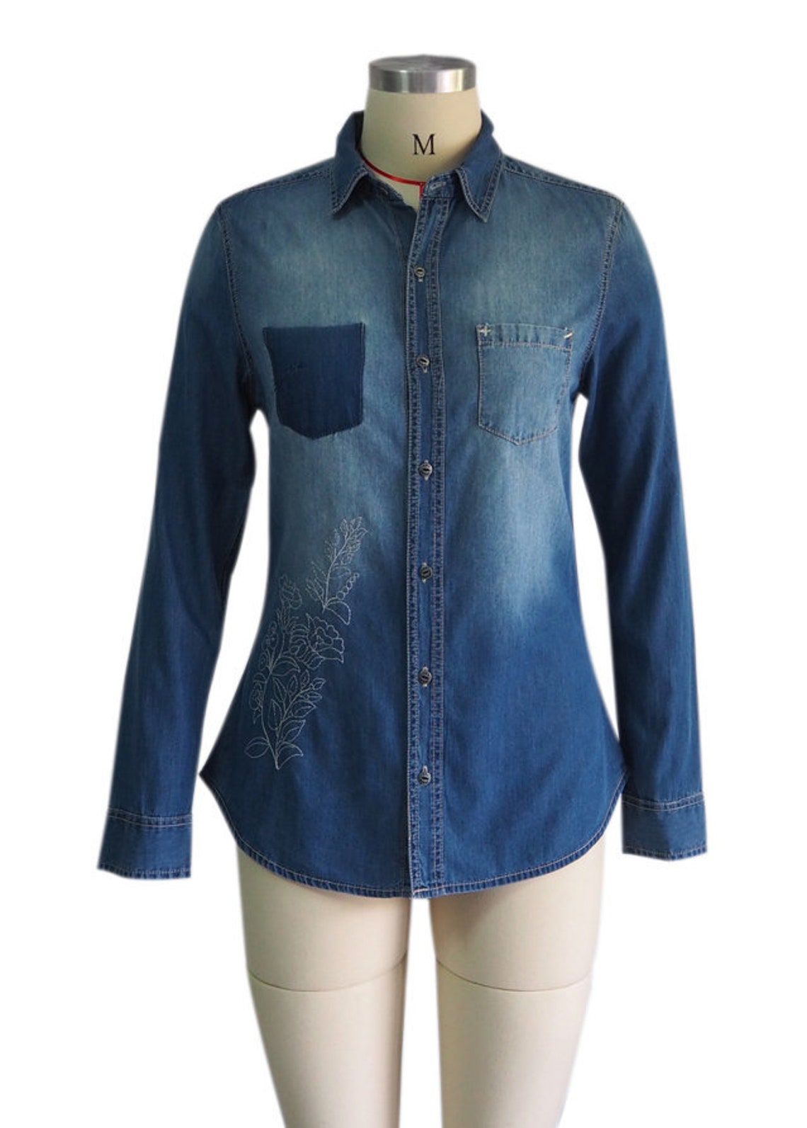 Women Denim Shirt Hand Embroidery Button Down Denim Shirt - Etsy