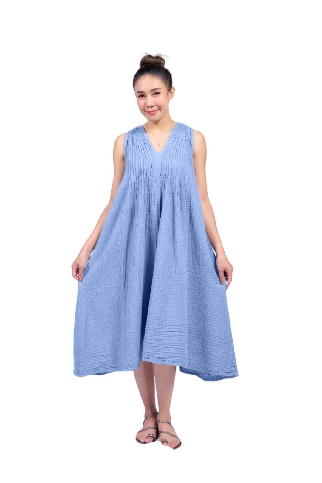 Loose Split-Side Midi Dress + Gauze See-Through Sequined Top Two Pieces Midi Dress