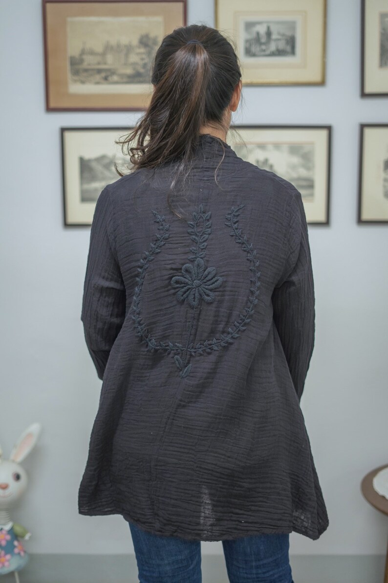 Double Gauze Cotton Cardigan Hand Embroidered Crinkle Cotton Etsy