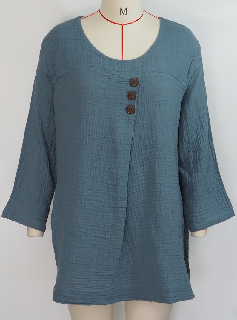 Double gauze cotton Top Crinkle Cotton Tunic Long Sleeves Etsy