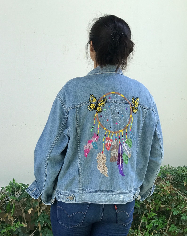 Jean Jacket, women denim jacket, hand embroidered Jean Jacket, Cotton embroidered Jean Jacket, denim outwear, Hand Embroidered denim, Boho image 2