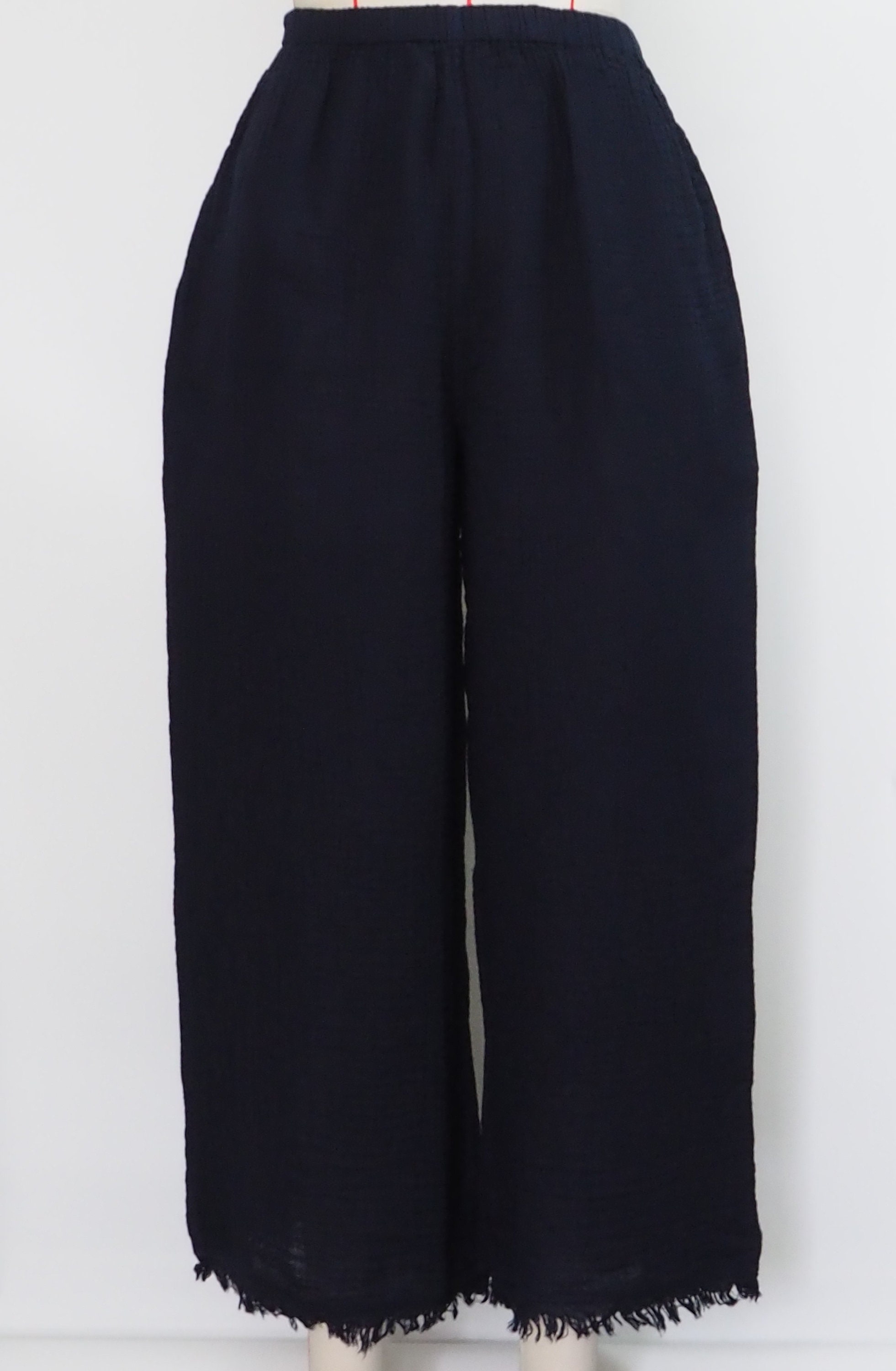 High Waist Palazzo Pants, Double Gauze Wide Leg Pants, Crinkle Cotton