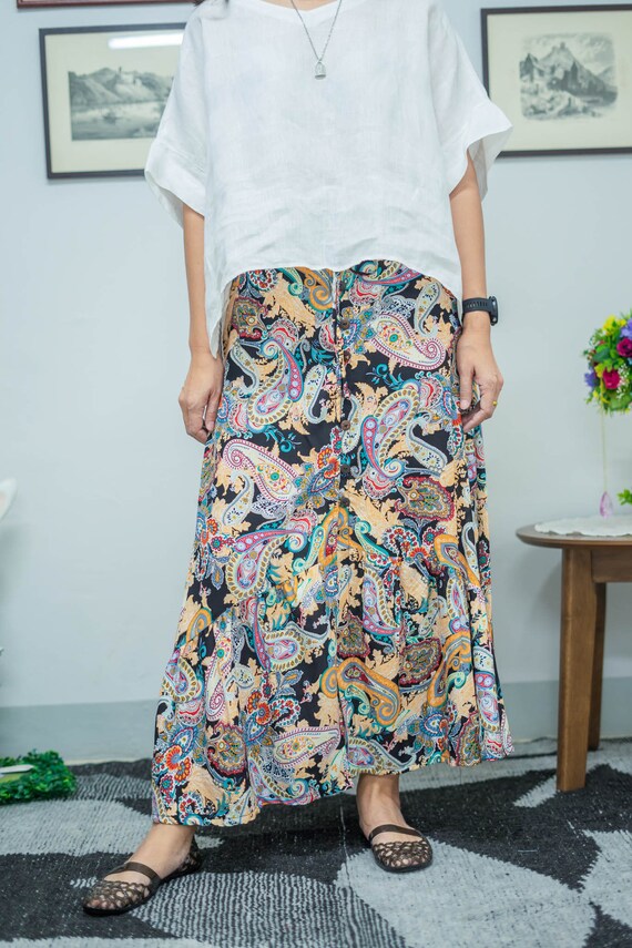 Women's Boho Vintage Print A Line Maxi Skirt With Long - Etsy