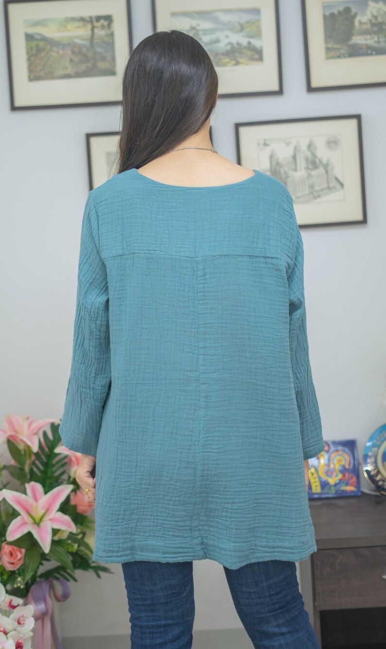 Double gauze cotton Top Crinkle Cotton Tunic Long Sleeves Etsy