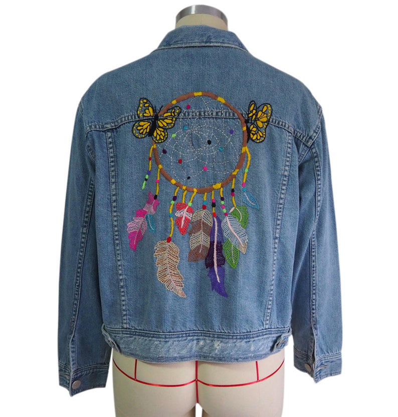 Jean Jacket, women denim jacket, hand embroidered Jean Jacket, Cotton embroidered Jean Jacket, denim outwear, Hand Embroidered denim, Boho image 1