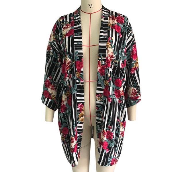 Rayon Kimono Robe Cardigan Cover Up Printed Spun Rayon Oversize Jacket, loose Lady Cardigan Rayon Top Duster Outerwear Fall Layering Boho