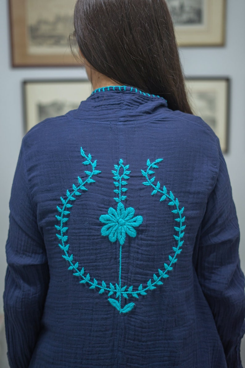 Double Gauze Cotton Cardigan Hand Embroidered Crinkle Cotton Etsy