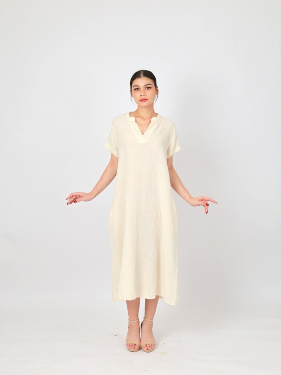 Cotton Gauze Dress Crinkle Cotton Shirt Dress short Sleeves With Side Seam Pockets Etsy
