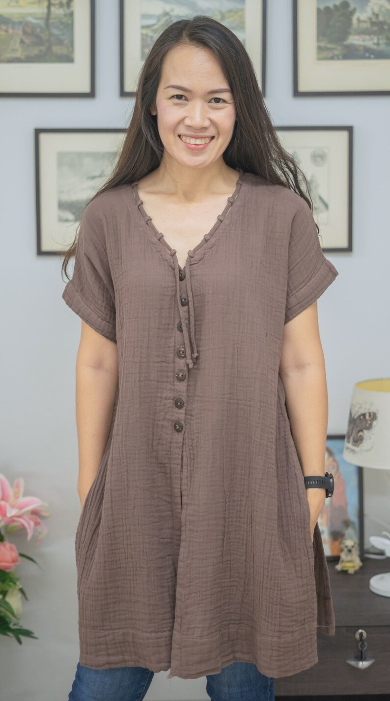 Double Crinkle 100 Cotton Gauze V Neck tunic with coconut Etsy