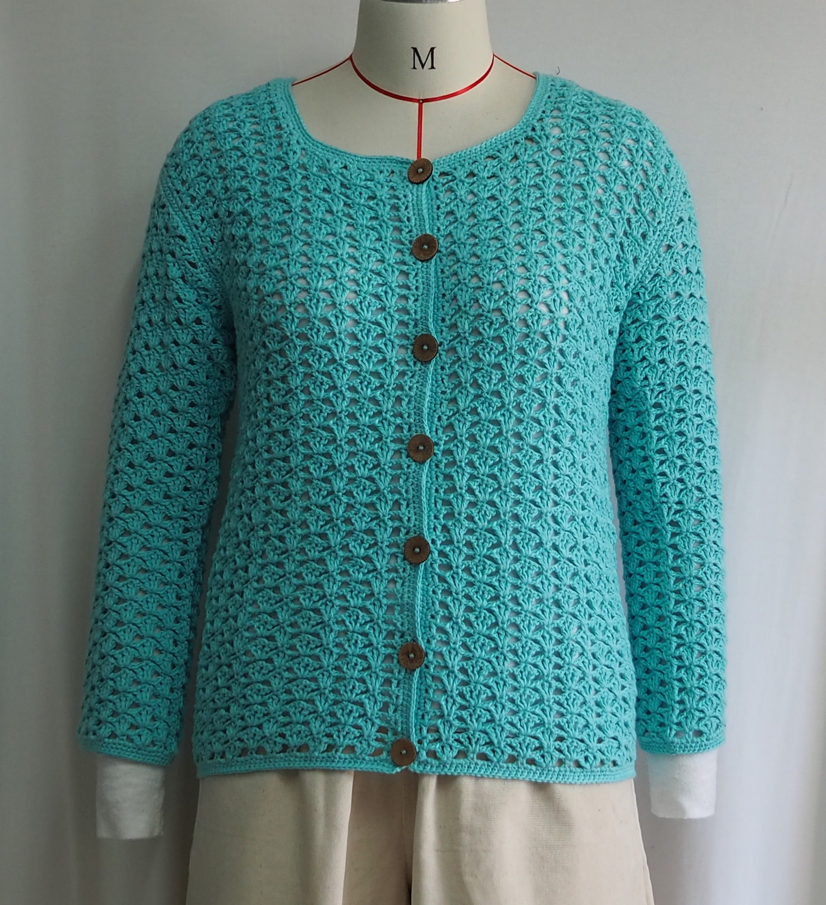 For Her Crochet Cotton Cardigan With Coconut Shell Buttons. Handmade ...