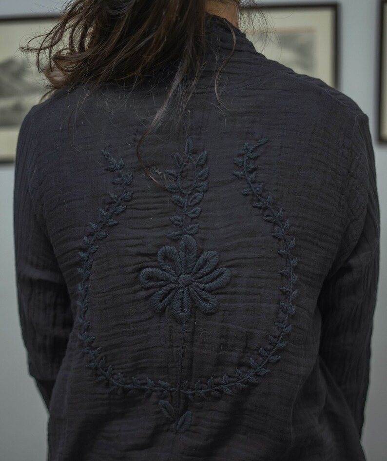 Double Gauze Cotton Cardigan Hand Embroidered Crinkle Cotton Etsy