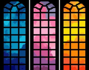 Vaporwave Cloudy Window Bookmark Set - Modern Cross Stitch Pattern PDF File - Instant Download