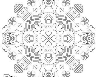 Bulldog Blackwork Mandala - Modern Cross Stitch Pattern PDF File - Instant Download