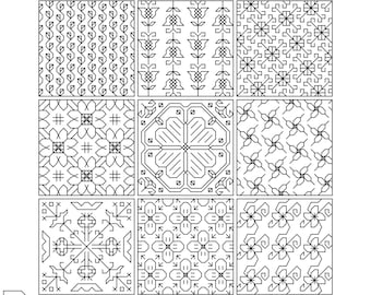 Small Blackwork Floral Sampler - Modern Cross Stitch Pattern PDF File - Instant Download