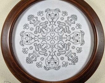Pitbull Blackwork Mandala - Modern Cross Stitch Pattern PDF File - Instant Download