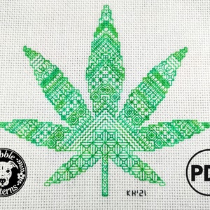 Blackwork Marijuana Leaf - Subversive Modern Cross Stitch Pattern PDF File - Instant Download - Pibble Patterns