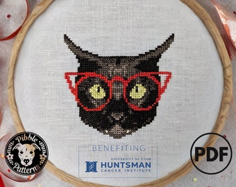 Cat Eyes - Charity Design for Huntsman Cancer Institute - Modern Cross Stitch Pattern PDF - Instant Download - Pibble Patterns - Gothic Goth