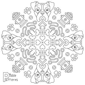 Boxer Blackwork Mandala - Modern Cross Stitch Pattern PDF File - Instant Download