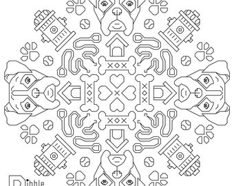Boxer Blackwork Mandala - Modern Cross Stitch Pattern PDF File - Instant Download