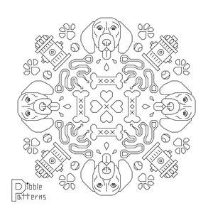 Coonhound Blackwork Mandala - Modern Cross Stitch Pattern PDF File - Instant Download