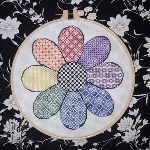 Blackwork Flower - Modern Cross Stitch Pattern PDF File - Instant Download