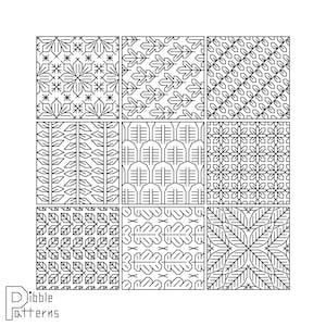 Small Blackwork Leaves Sampler - Modern Cross Stitch Pattern PDF File - Instant Download