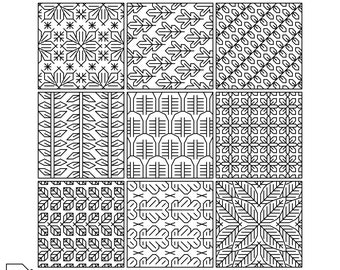 Small Blackwork Leaves Sampler - Modern Cross Stitch Pattern PDF File - Instant Download