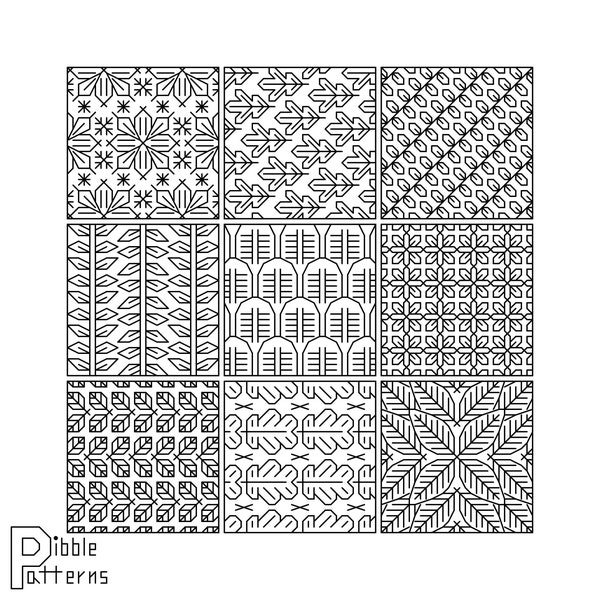 Small Blackwork Leaves Sampler - Modern Cross Stitch Pattern PDF File - Instant Download