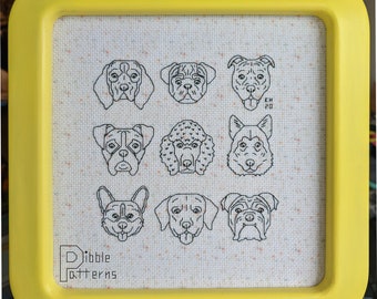 Blackwork Dog Sampler - Modern Cross Stitch Pattern PDF File - Instant Download