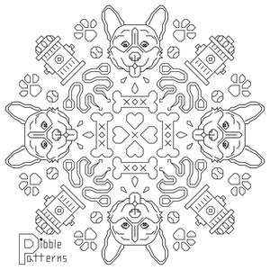Corgi Blackwork Mandala - Modern Cross Stitch Pattern PDF File - Instant Download