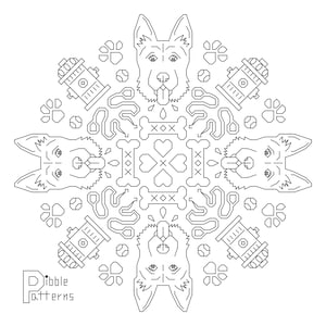 German Shepherd Blackwork Mandala - Modern Cross Stitch Pattern PDF File - Instant Download