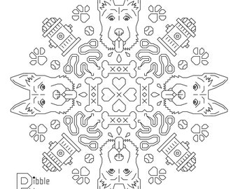 German Shepherd Blackwork Mandala - Modern Cross Stitch Pattern PDF File - Instant Download